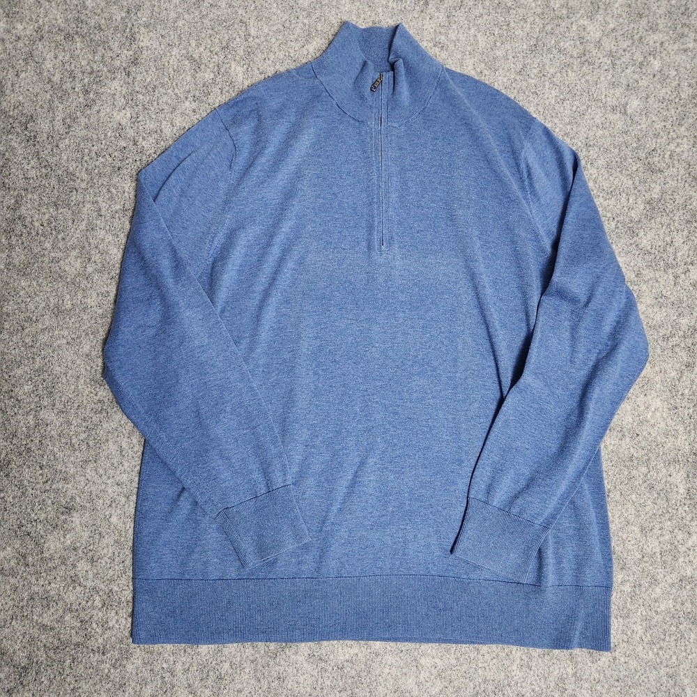 Brooks Brothers Quarter Zip Sweater Men 2XL‎ XXL Blue Pima Cotton Long Sleeve